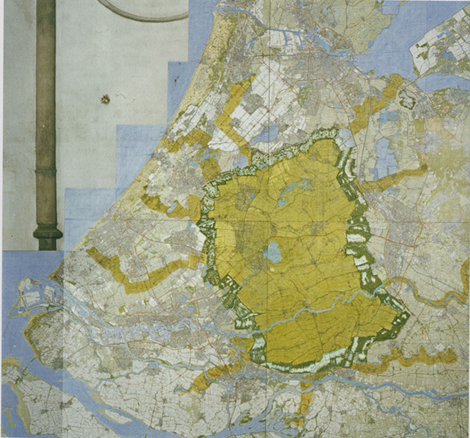 The Map of the Netherlands printed backwards with approximately 300,000 houses breaking it into three parts